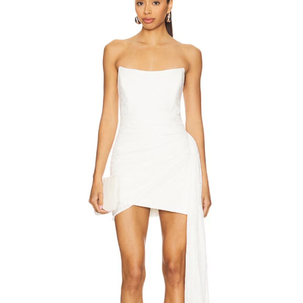 Away Strapless White Asymmetric Mini Dress